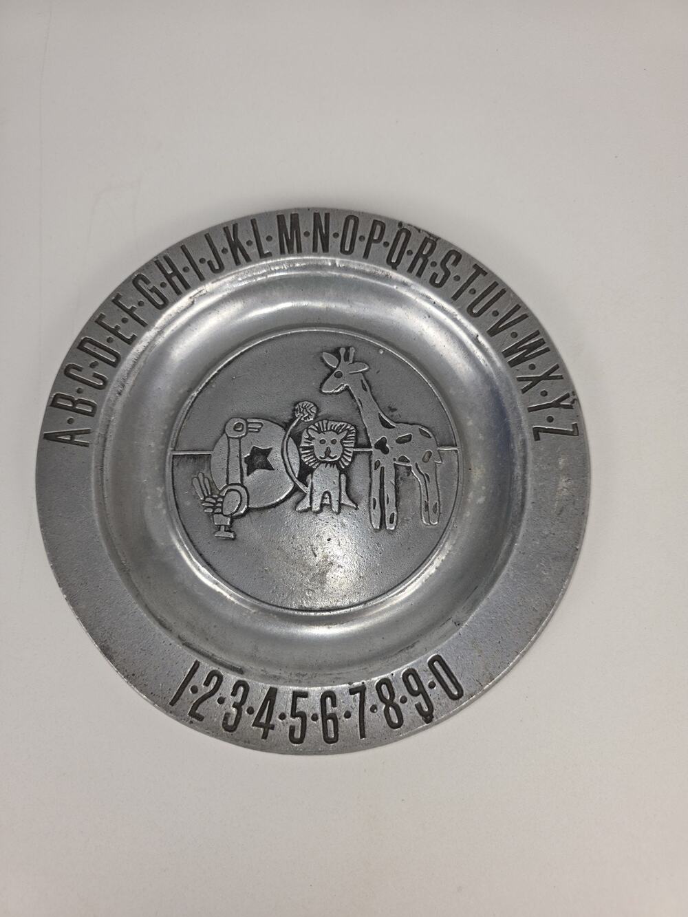 VTG Pewta-Rex Children's Alphabet Number Animal Decorative Pewter Plate ABC 123